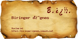 Biringer Ágnes névjegykártya